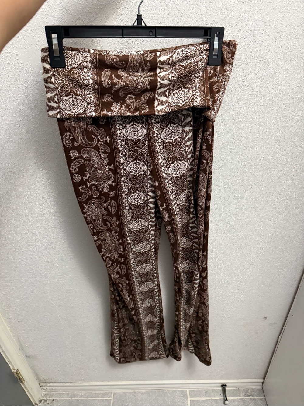 Fashion Nova Brown Paisley Fold-Over Waist Flare Pants